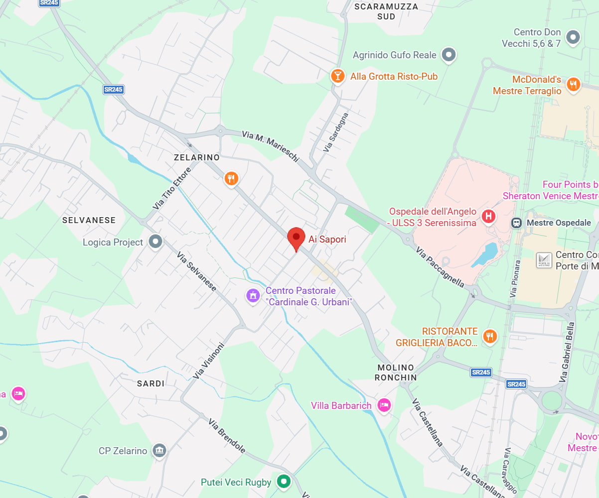 Mappa di Zelarino con la posizione di Ai Sapori in Via Visinoni 2/B